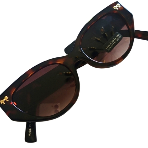 NEW! HOUSE OF HARLOW 1960 Tortoise Shell Sunglasses Shades Gold Bow Accents - Picture 1 of 5